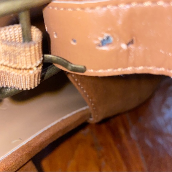 Bamboo Cognac Open Toe Back Faux Suede Vegan Bootie Block Heel Buckle Strap Boho - Picture 6 of 7